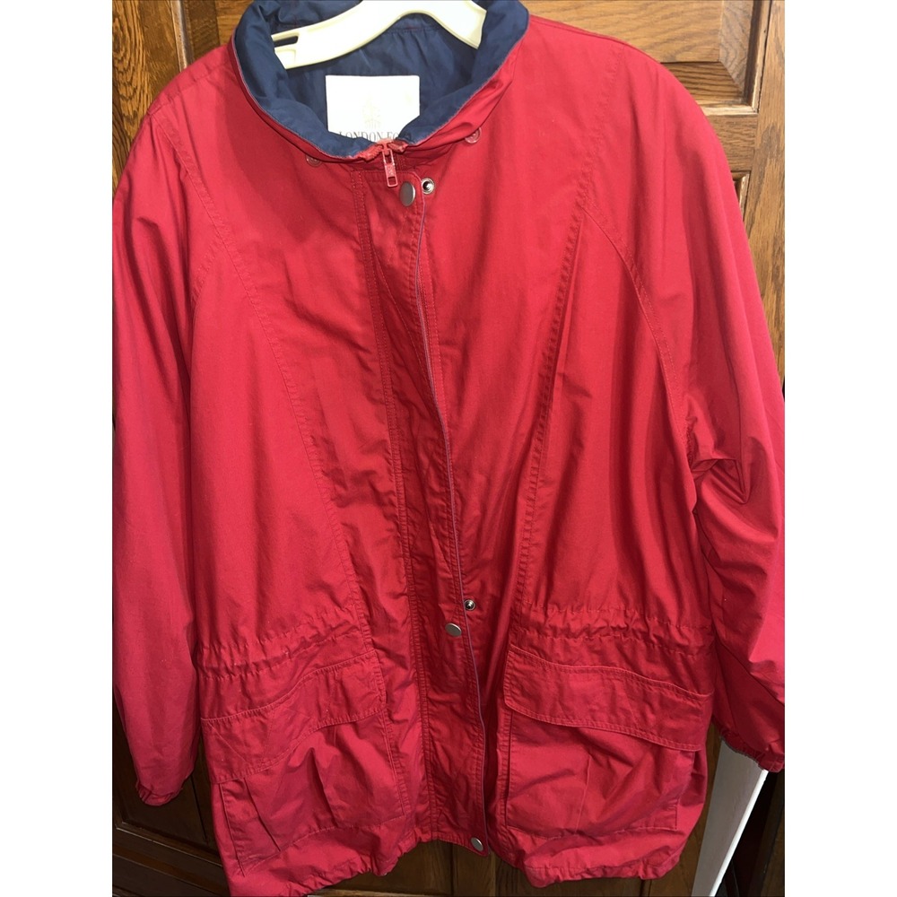 London‎ Fog Men's Size XL Raincoat, Red Blue, zipper snaps, pockets, No Hood